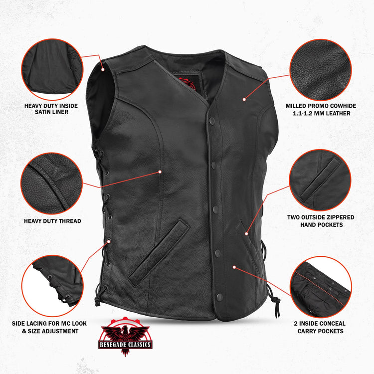Clara Women's leather motorcycle vest