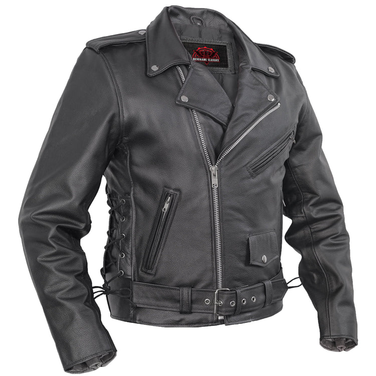 Classic Star Black Men's Leather Motorcycle Jacket – Adjustable Fit