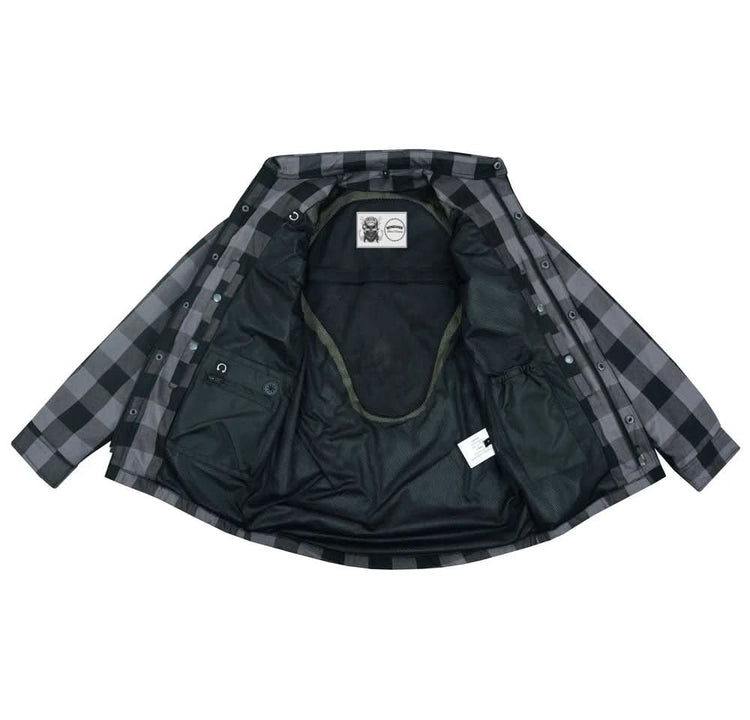 Alpha Check Men's Armored Motorcycle Flannel Shirt - Gray/Black