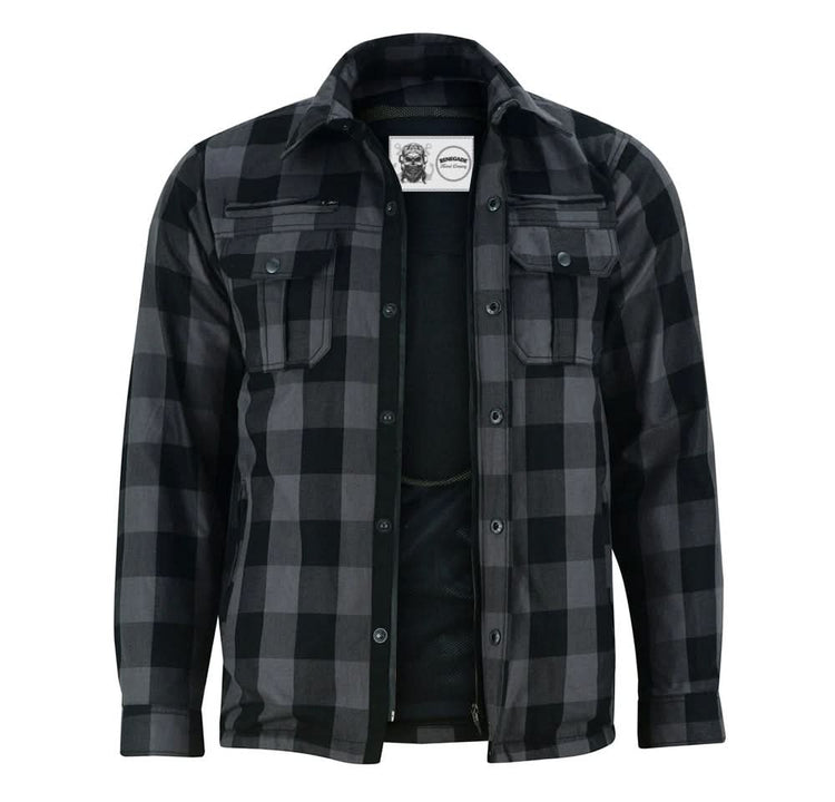Alpha Check Men's Armored Motorcycle Flannel Shirt - Gray/Black