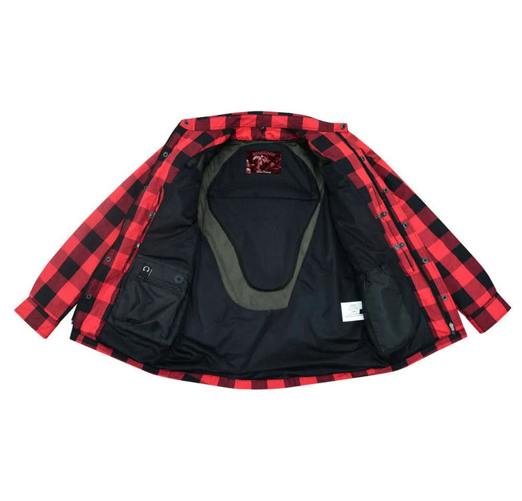 Alpha Check Men's Armored Motorcycle Flannel Shirt - Red/Black