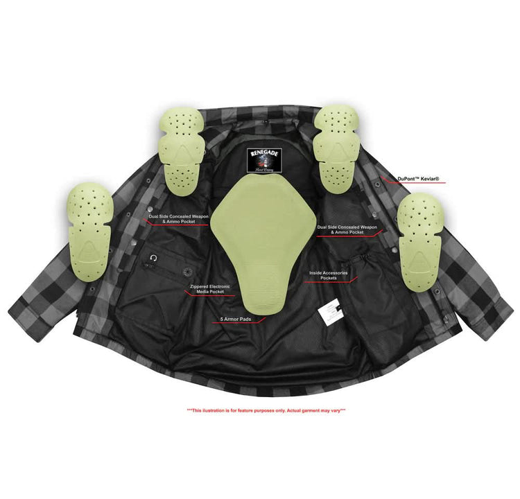 Alpha Check Men's Armored Motorcycle Flannel Shirt - Blue/White/Maroon