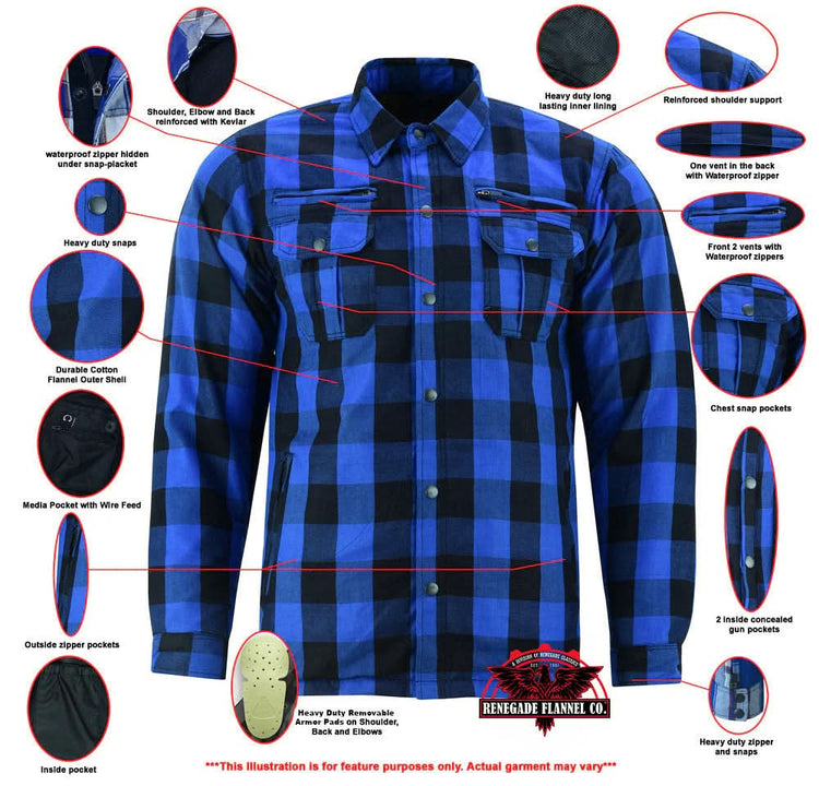 Lumberjack Men's Armored Motorcycle Flannel Shirt - Blue
