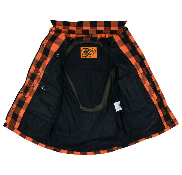 Alpha Check Men's Armored Motorcycle Flannel Shirt - Orange