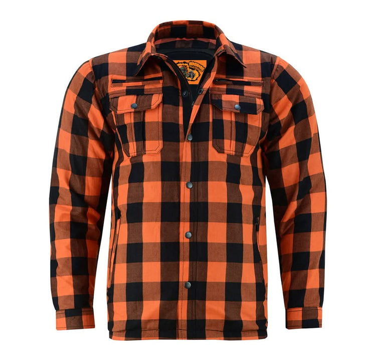 Alpha Check Men's Armored Motorcycle Flannel Shirt - Orange