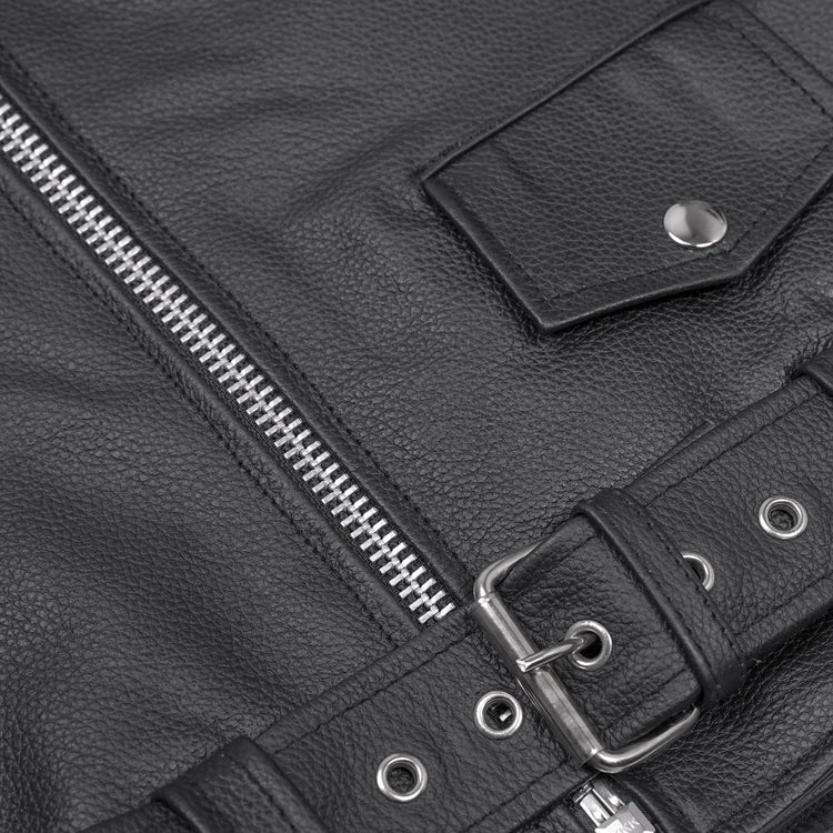 Classic Star Black Men's Leather Motorcycle Jacket – Adjustable Fit