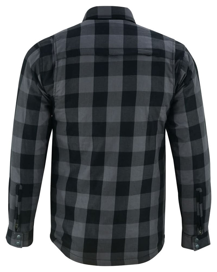 Alpha Check Men's Armored Motorcycle Flannel Shirt - Gray/Black