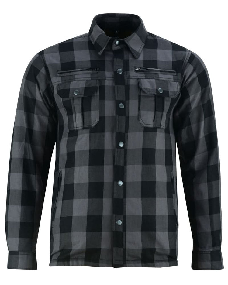 Alpha Check Men's Armored Motorcycle Flannel Shirt - Gray/Black