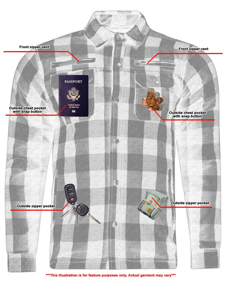 Alpha Check Men's Armored Motorcycle Flannel Shirt - Gray/Black