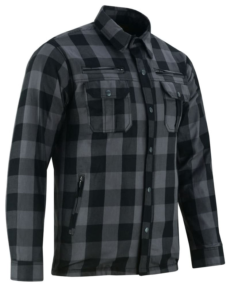 Alpha Check Men's Armored Motorcycle Flannel Shirt - Gray/Black