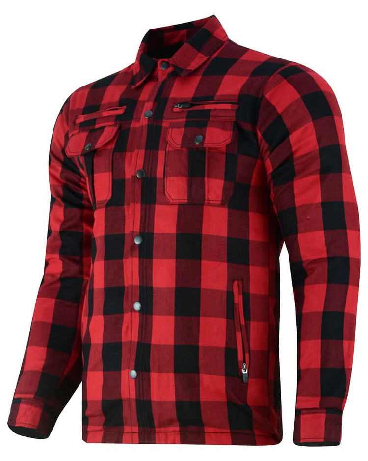 Alpha Check Men's Armored Motorcycle Flannel Shirt - Red/Black