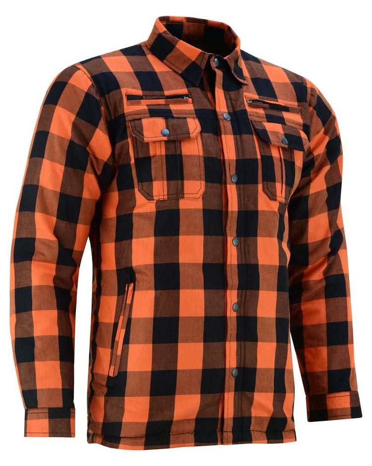 Alpha Check Men's Armored Motorcycle Flannel Shirt - Orange