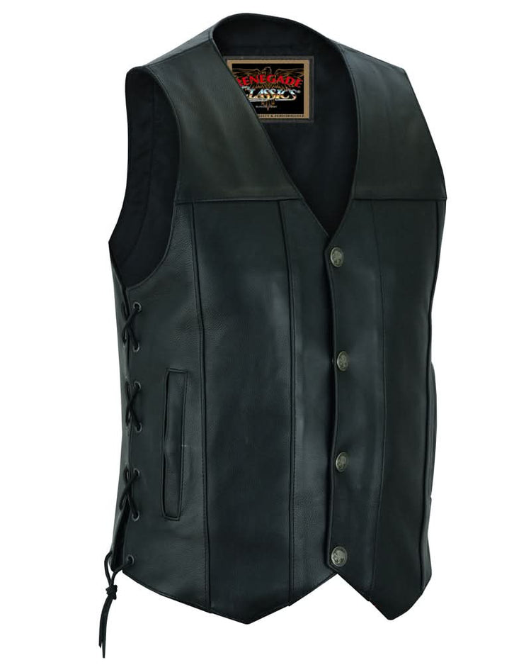 Hawk Men's Classic Black Leather Motorcycle Vest