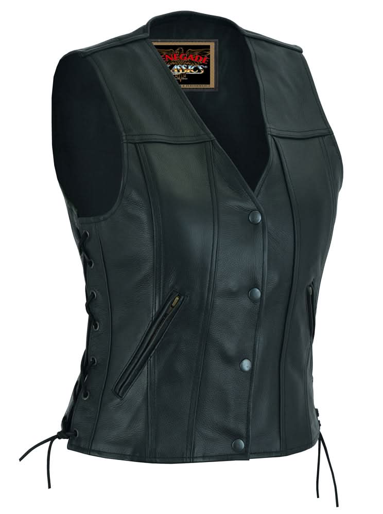 Ella Women's leather motorcycle vest - Black