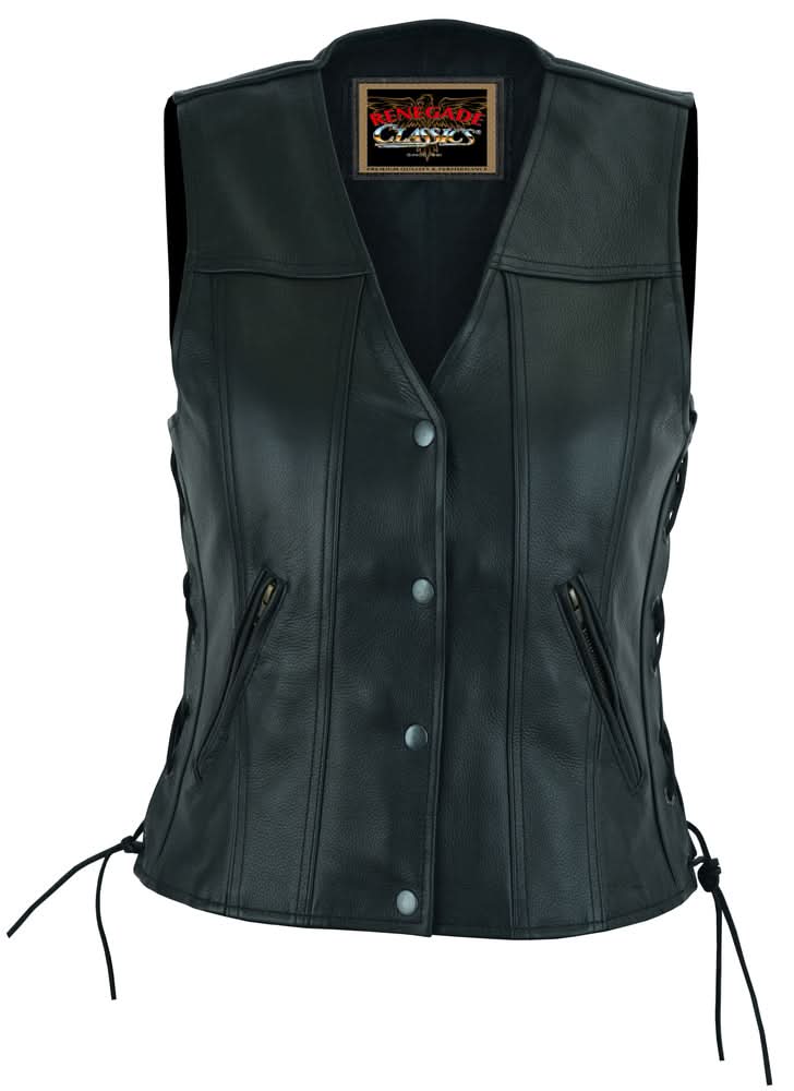 Ella Women's leather motorcycle vest - Black