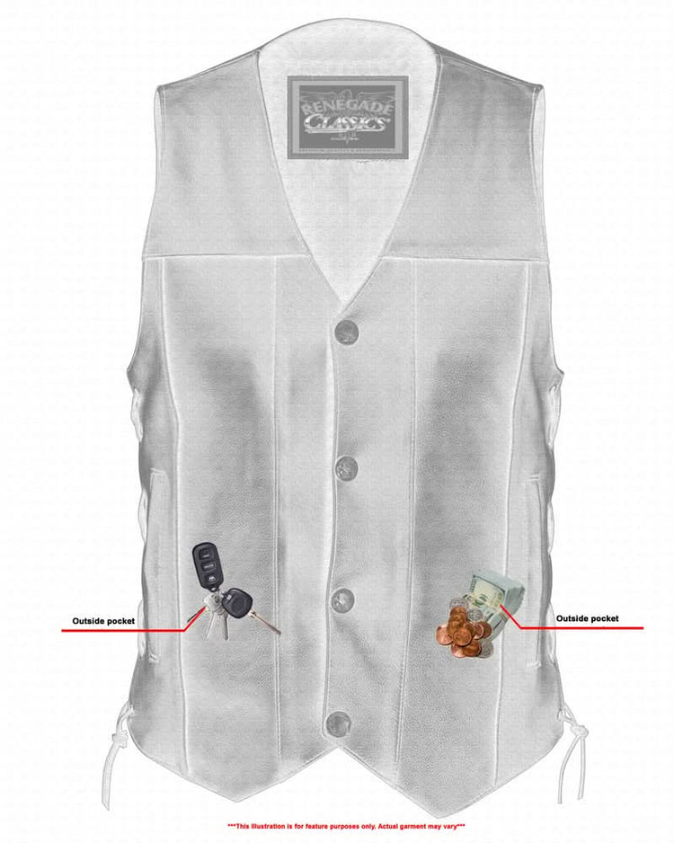 Hawk Men's Classic Black Leather Motorcycle Vest