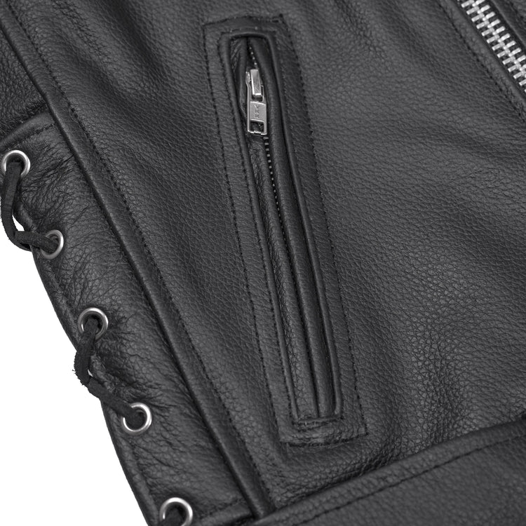 Classic Star Black Men's Leather Motorcycle Jacket – Adjustable Fit