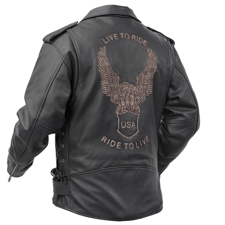 Freedom Rider Black Men's Leather Jacket – Eagle Embossed