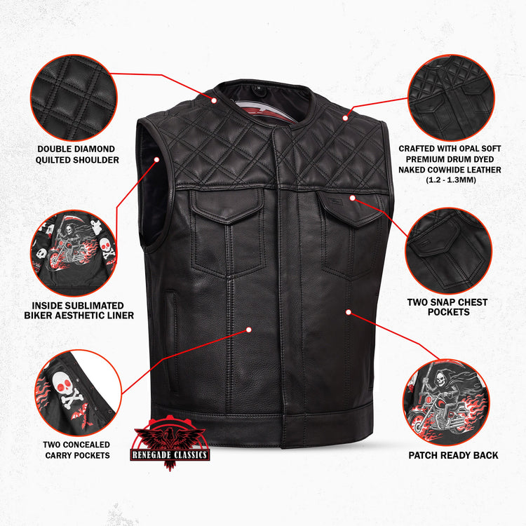 Nocturne Mens Leather Motorcycle Vest