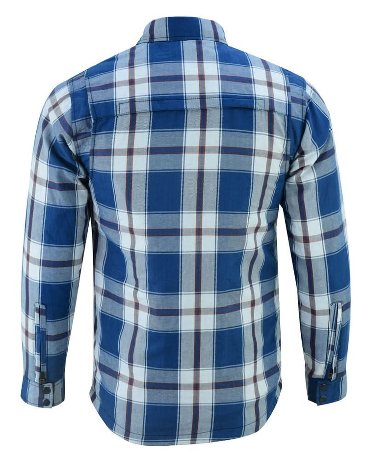 Alpha Check Men's  Armored Motorcycle Flannel Shirt - Blue/White/Maroon