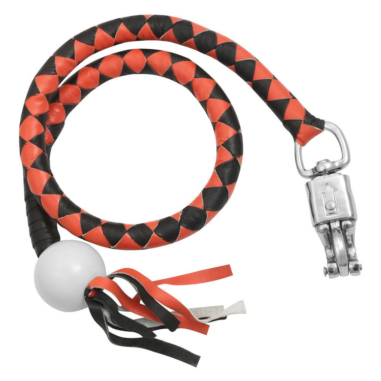 GBW29B Leather Biker Whip-Orange/Black W / White Pool Ball