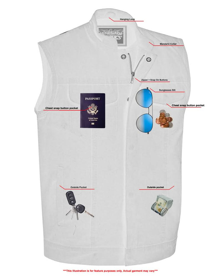 Weston Black Men's Denim Motorcycle Vest – Single Panel Back