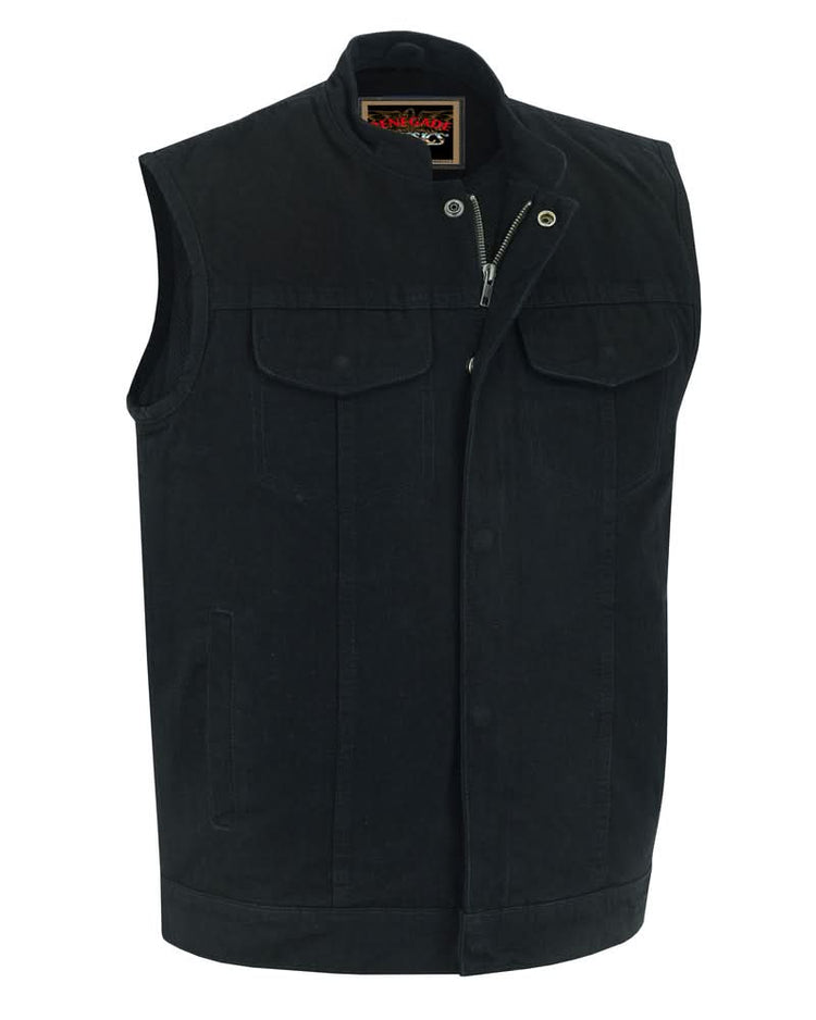 Weston Black Men's Denim Motorcycle Vest – Single Panel Back
