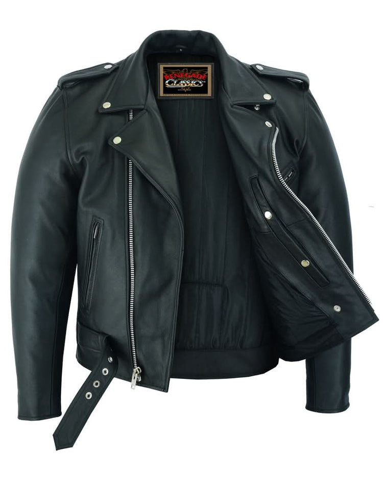 Super Arnold Men's Black Leather Jacket – Retro Design